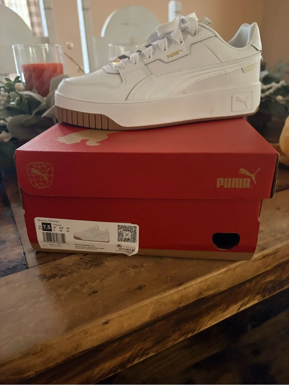 Puma Kids White Leather-Style Platform Sneakers with Gum Outsole
